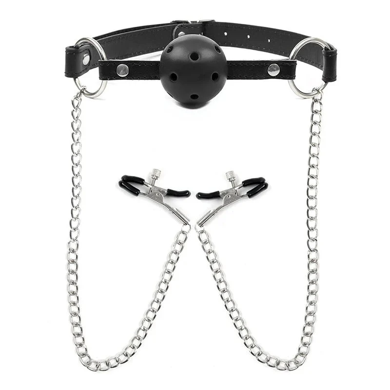 Adjustable Pvc Strap Ball Gag Breathable Black Mouth Gag Adult Bondage Toy for Couples Dominant Submissive Play Roleplay