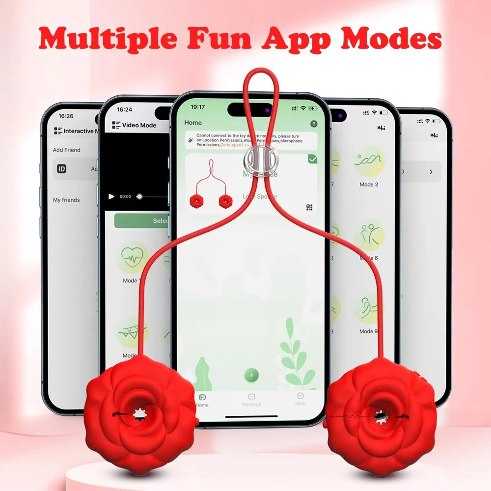 APP Control Adult Sex Toy for Women Rose Nipple Clamps Vibrator with 9 Vibration Modes USB Power Chest Nipple Stimulator