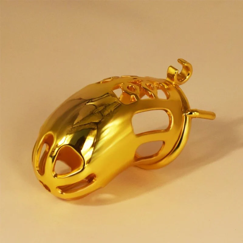 Total High 110mm 304 Stainless Steel Gold Plated Sex Product Cage With Stealth Lock Ring Lock Bondage Bird for Men