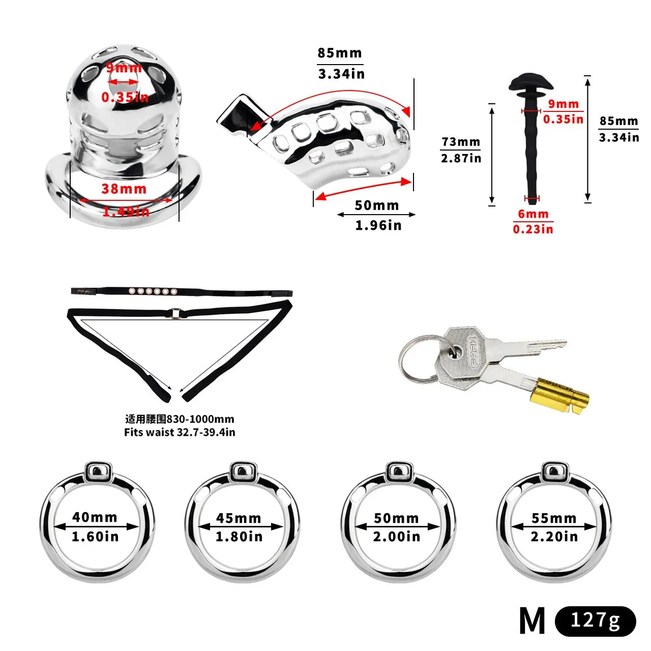 Steel Male Chastity Lock with Catheter Design Delivers Intense Confinement Sensation Through Male Penis Cage Restraint