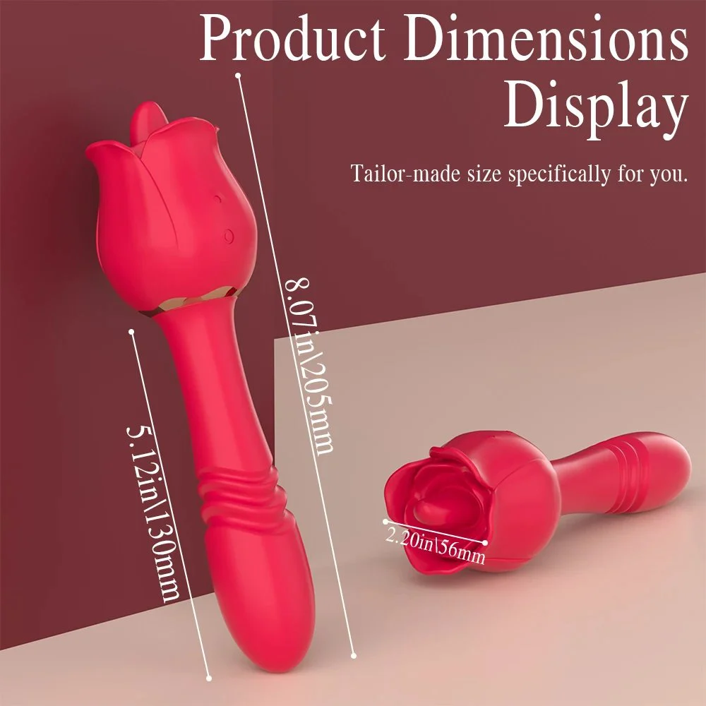Rose-Shaped Female Vibrator Tongue-like Tongue-Flicking Vibration Telescopic Insertion USB Rechargeable Waterproof IPX7