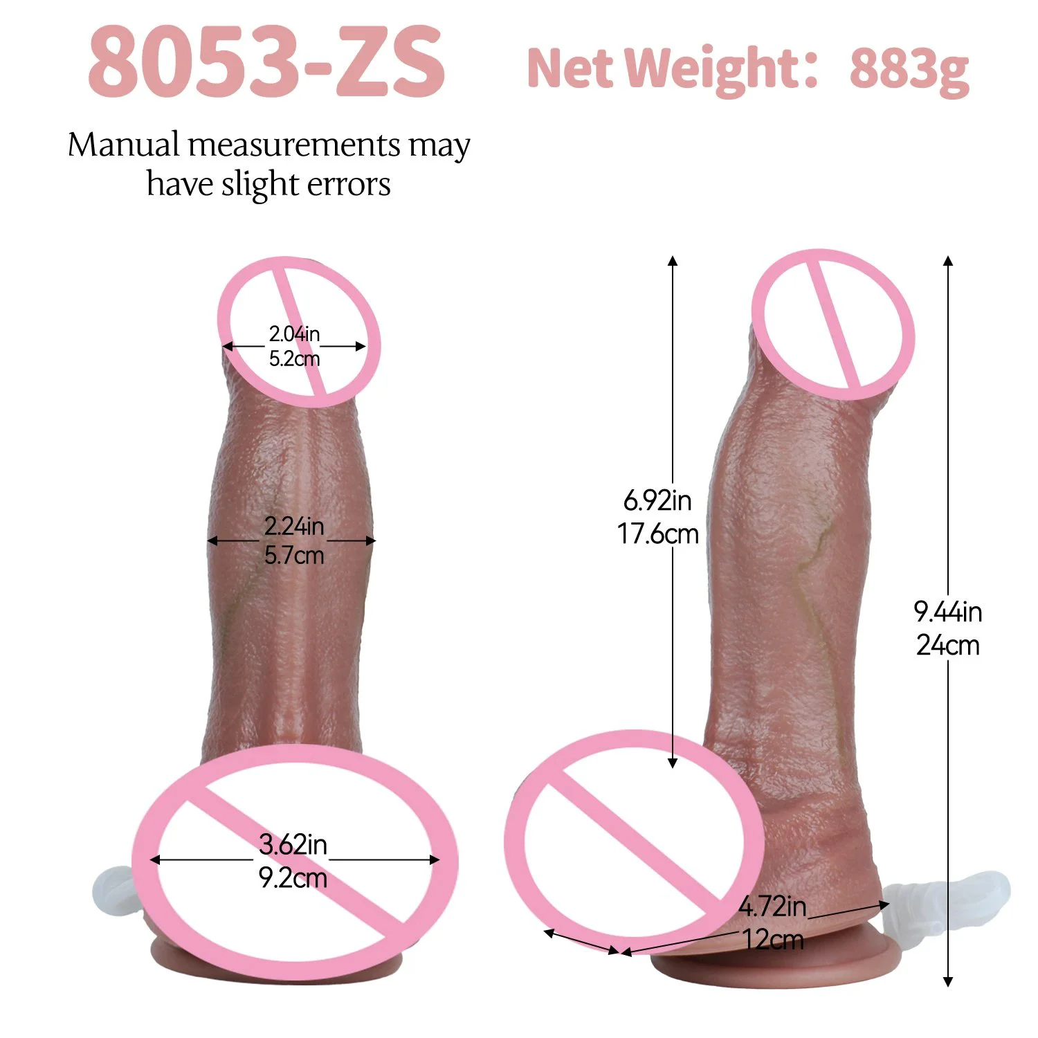 9.44 Inch Dual-Layer Realistic Feel Suction Cup Water Spray Simulation Device Interactive Adult Product for Lesbian Couples