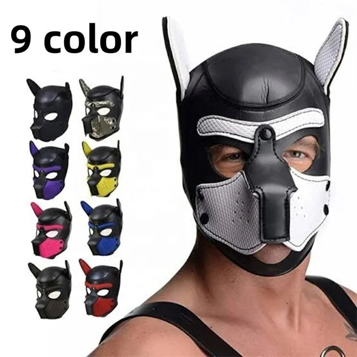 Adult Men and Women Puppy Cosplay Leather Cover Hood Mask Sex Toys for Role Play for Adult Sex Use