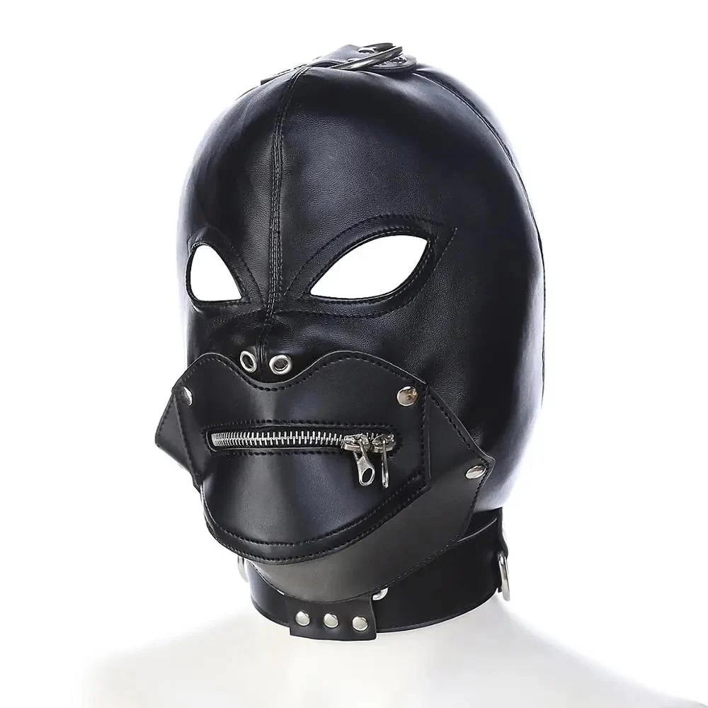 Adult Sex Face Slave Costume Male Bondage Big Leather Head Hood