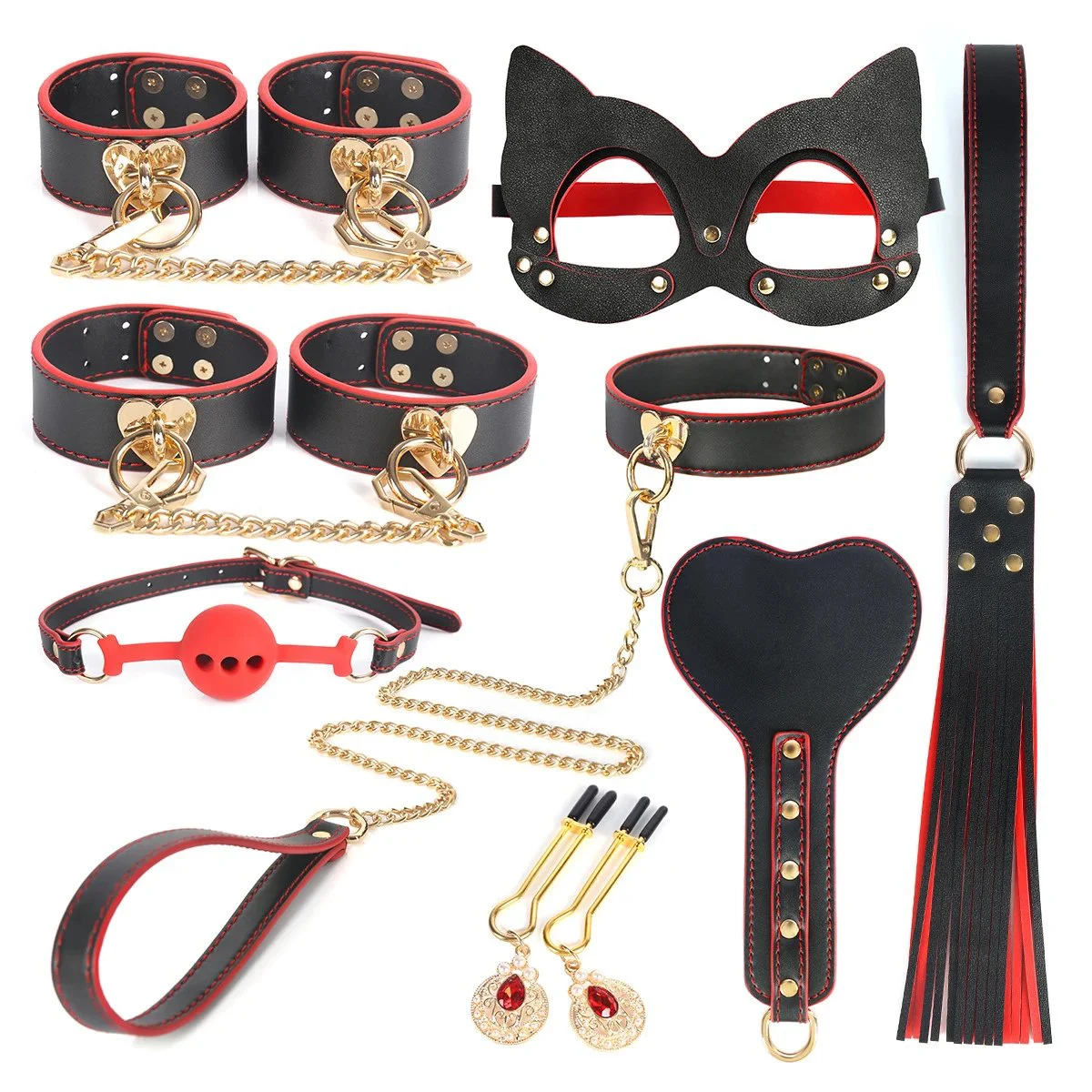 Adult Sex Set 8 Piece Bundle Bound Handcuffs Foot Cuffs PU Whips Couple Training Romantic Toys