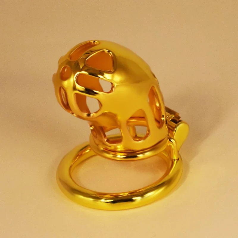 Total High 110mm 304 Stainless Steel Gold Plated Sex Product Cage With Stealth Lock Ring Lock Bondage Bird for Men