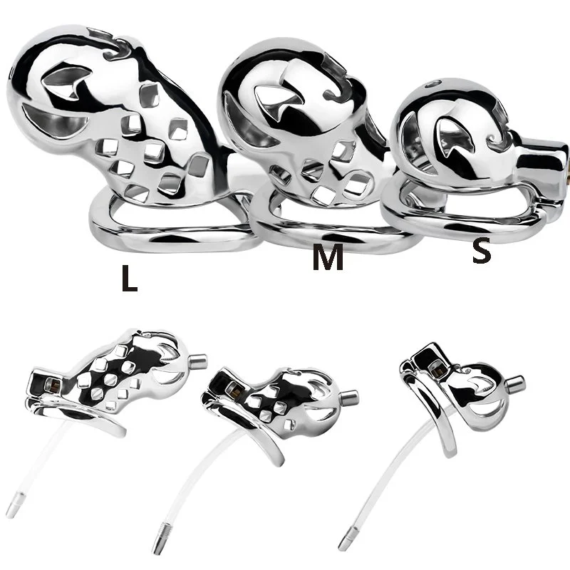 Stainless Steel Male Chastity Cage With Catheter Chastity Penis Restraint Cock Cage Adult SM Erotic Sex Toys for Man Masturbator