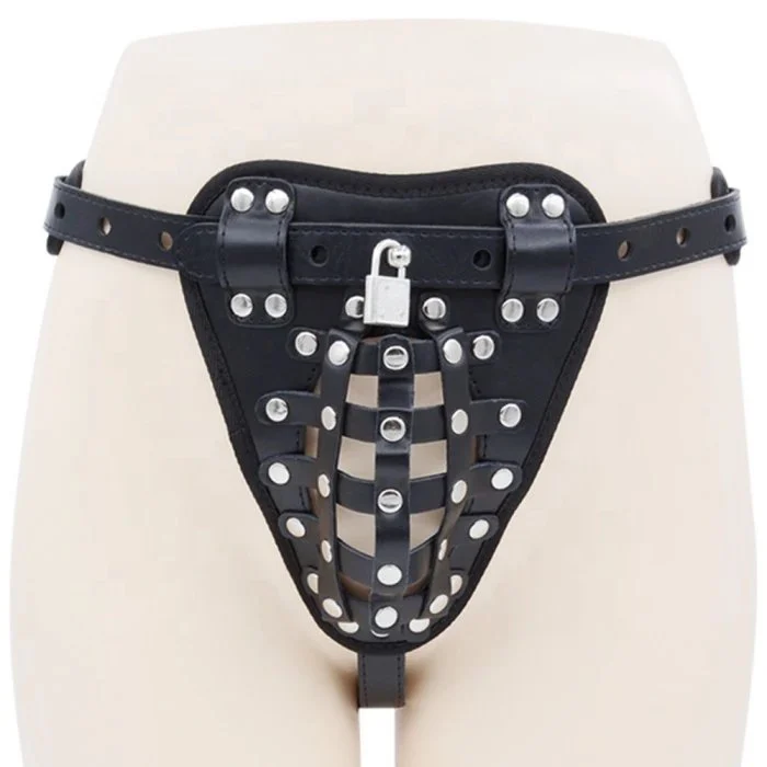 Adult Men's Leather Cock Cage Stainless Steel Chastity Locking Device for Sex Toys and SM Bondage Restraint