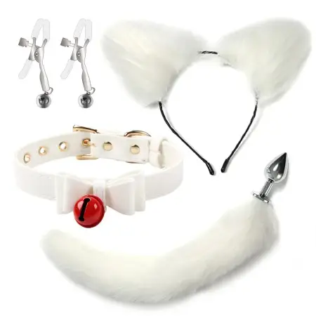 Adult sex fox tail anal plug flirtatious plush set bell collar love fun item