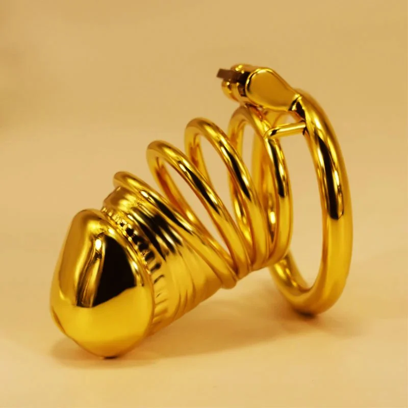 Total High 120mm 304 Stainless Steel Gold Plated Anal Plug High Quality Chastity Belt for Men
