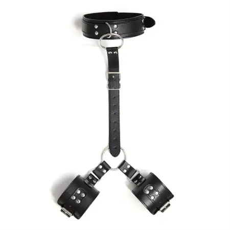 Bondage Restraints Arm Binder Wrist Hand Cuff PU Leather Handcuffs Neck Collar
