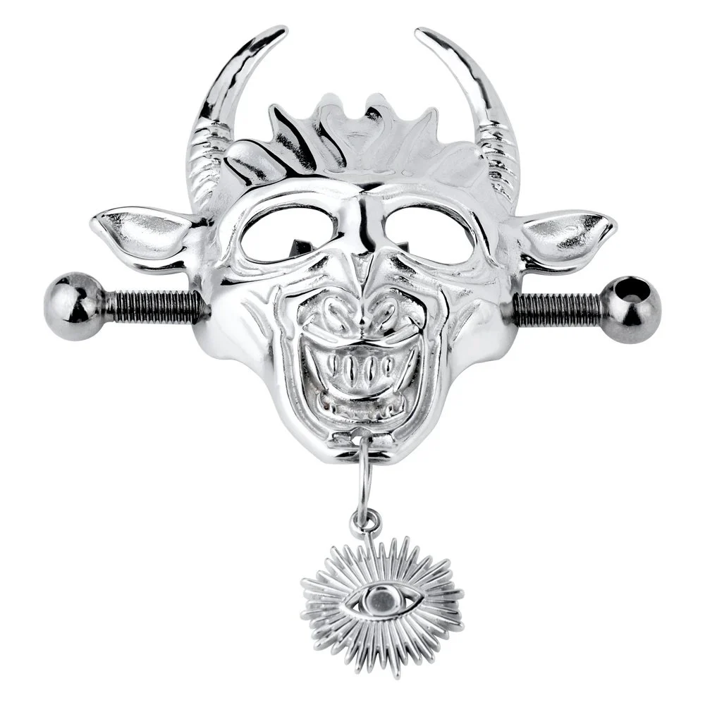 Bull Head 304 Stainless Steel Nipple Clamp with Devil Eye Pendant Nipple Double Stimulation