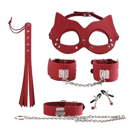 Best Price Game Restraint Fetish Kit 5PCS Red Erotic Sex Toys Bondage Set Leather