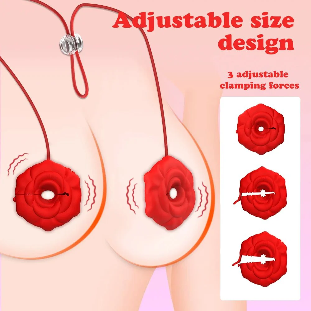 APP Control Adult Sex Toy for Women Rose Nipple Clamps Vibrator with 9 Vibration Modes USB Power Chest Nipple Stimulator
