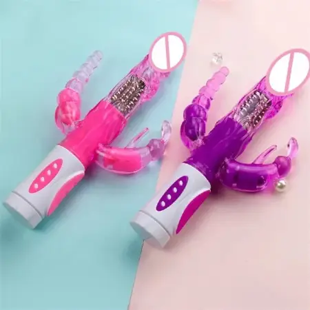 Top Electric Triple Rabbit Dildo Vibrator for Women With Rotating Head Massage Butterfly & G-Spot Features
