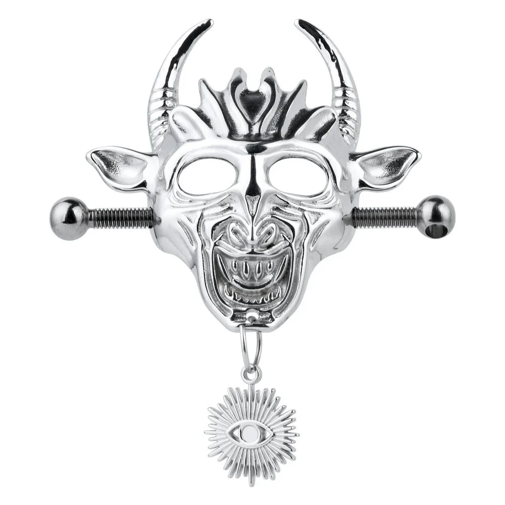 Bull Head 304 Stainless Steel Nipple Clamp with Devil Eye Pendant Nipple Double Stimulation