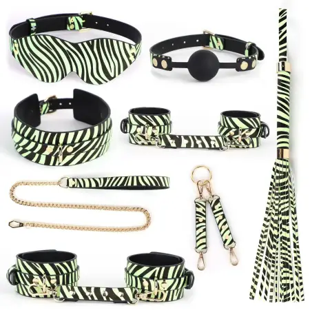 Restraints Collar Handcuffs Blindfold Leopard Glow in the Dark Bondage Kit Sex Toys 7PCS for Couples