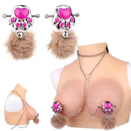 Cute Claw Nipple Clamp with Plush Bells Wearable Breast Restraints Clip Nipple Sex Toys for Women Men 18+ Flirting