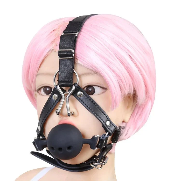 Adult Products Breathable Silicone Harness Mouth Gag With Nose Hook Sex Toy