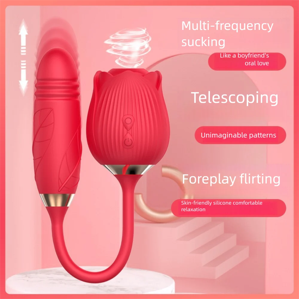 2 In1 Rose Sex Toy Stimulator Adult Toys Clitoral Tongue Licking G Spot Vibrators Thrusting Dildo Vibrator for Women