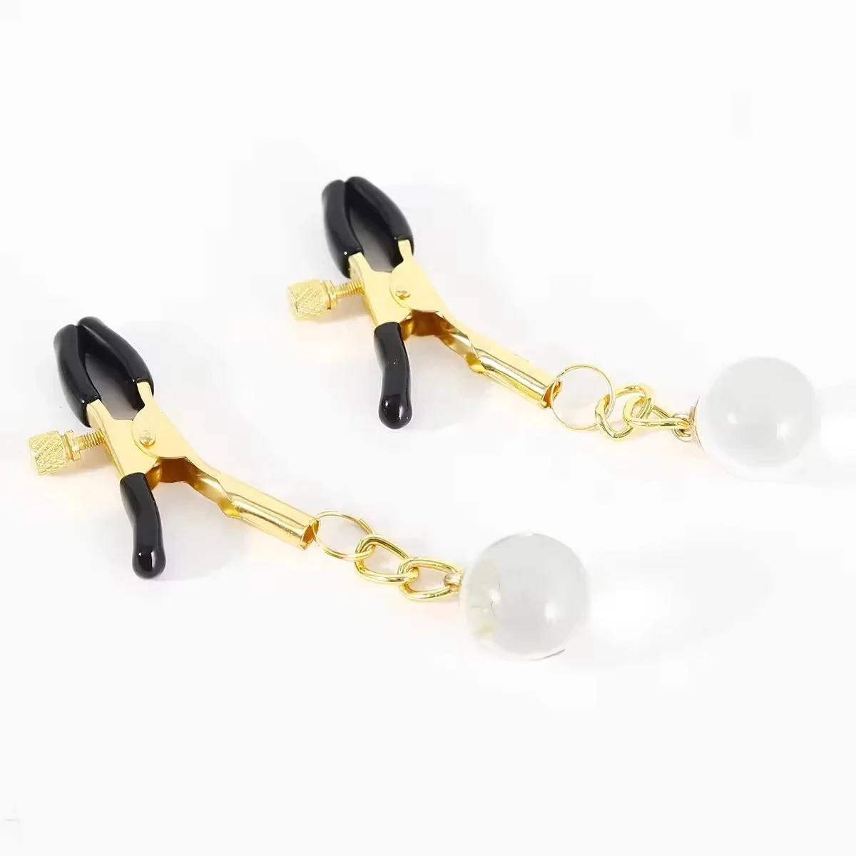 Deluxe Adjustable Nipple Clamps Set with Bells and Glass Balls for Couples Play Sensual Breast Training Adult Toy