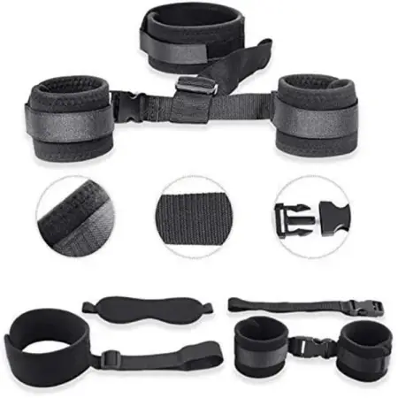 Adjustable Bondage Restraints Set Neck to Wrist Behind Back Handcuffs Collar With Blindfold