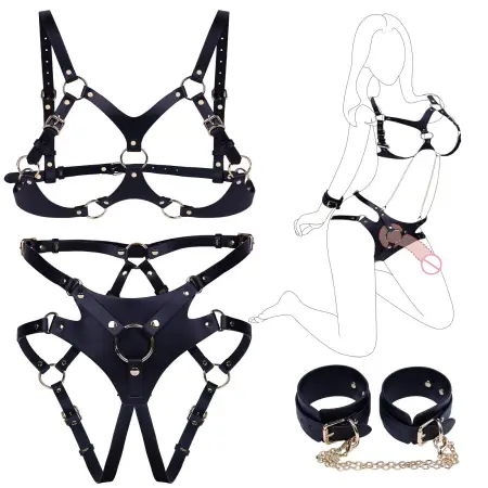 Adjustable Breast Harness Sexy Lingerie Strap on Waist Handcuffs Ankle Thigh Cuffs Sex Bondage BDSM Kits Restraints Set Sex Toys