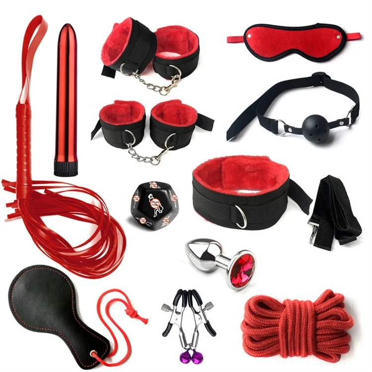 12PCS Erotic Bondage Kit With Sex Toys for Couple Beginner Slave Nylon Plush BDSM Sex Bondage Set