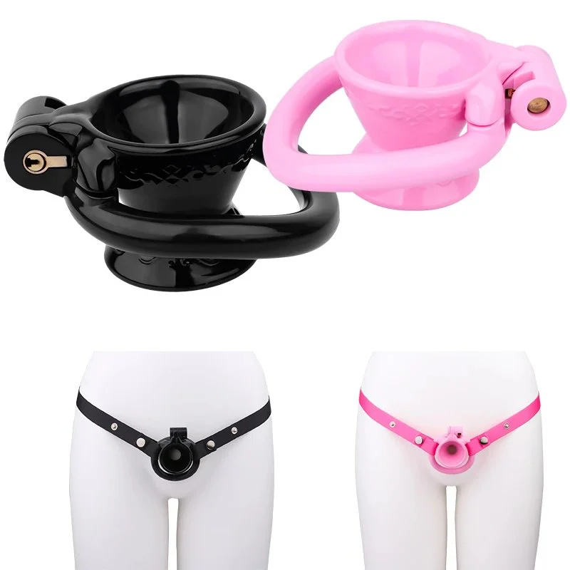 Wine Glass Hollow Resin Chastity Cages with Lock and 4 Rings Sex Toys for Men Couple Breathable Cock Ring Penis Restrain