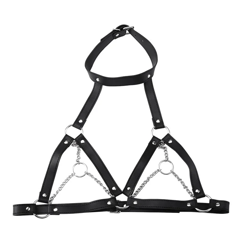 Black Breast Strap Chain Leather Sex Clothes for Women All-Product Line Sex Toys