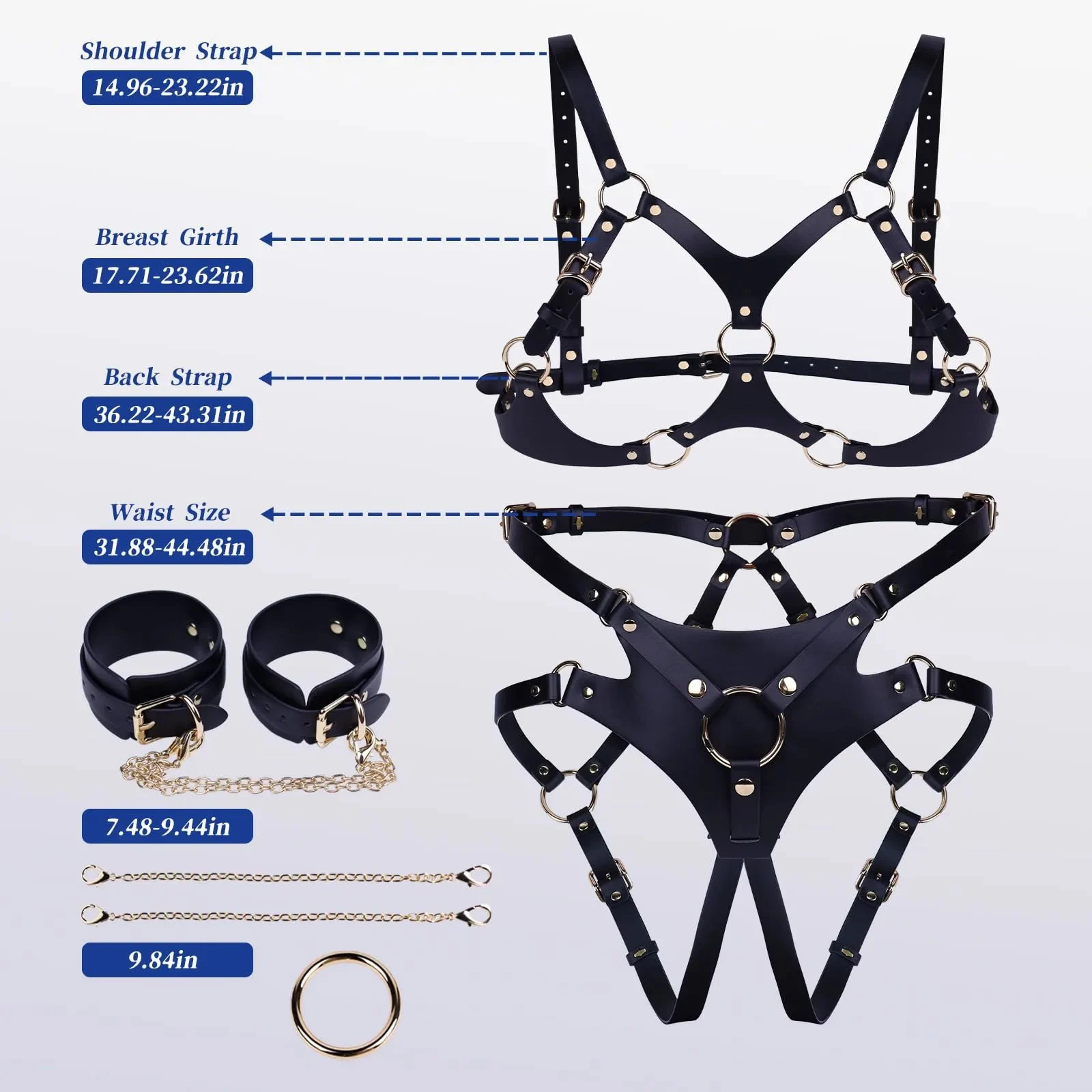 Adjustable Breast Harness Sexy Lingerie Strap on Waist Handcuffs Ankle Thigh Cuffs Sex Bondage BDSM Kits Restraints Set Sex Toys