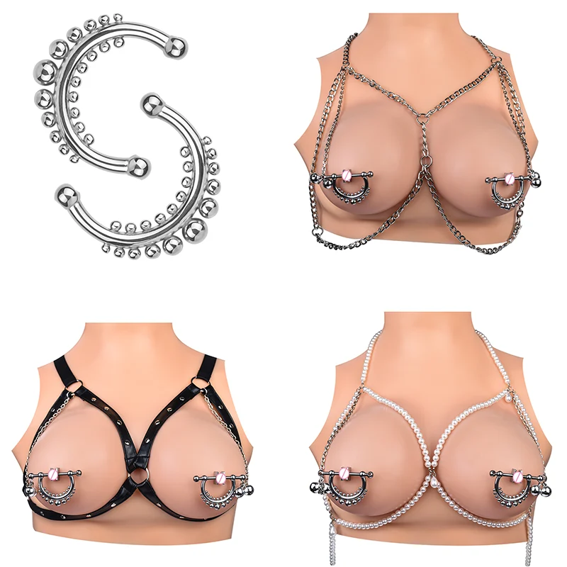 Adjustable Metal Nipple Clamps Necklace Entertainment Chain Clip for Women Man Non-Piercing Nipplerings Clip on Nipple Rings