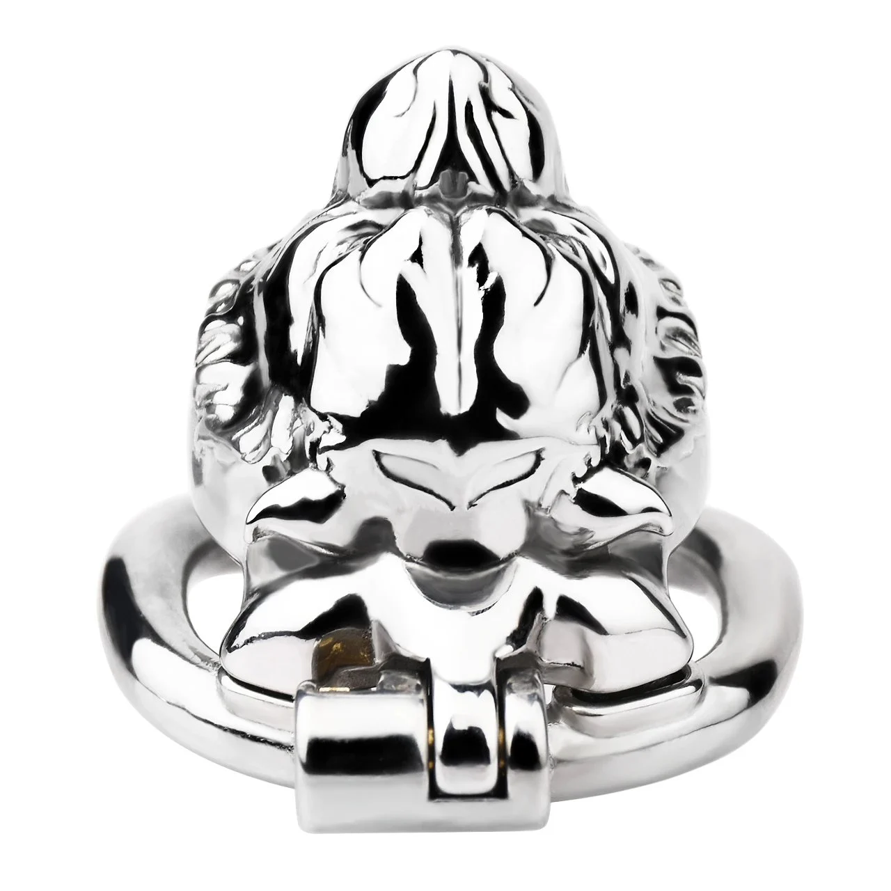 Tiger Head Male Chastity Cage, Silver Metal Cock Cage for Adult BDSM Play