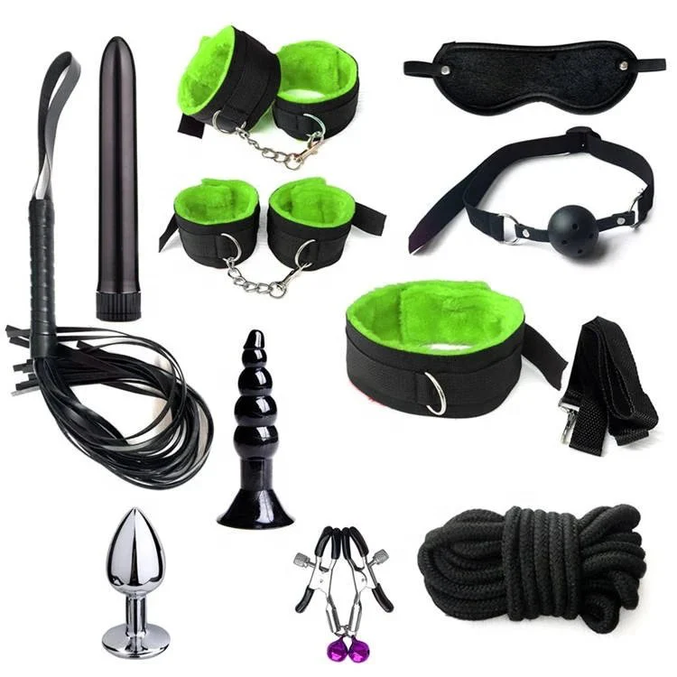 Erotic Toys Whip Anal Plug Nipple Clamp 11PCS Bondage Set With Sex Toys Couple Sexual Bondage Kit