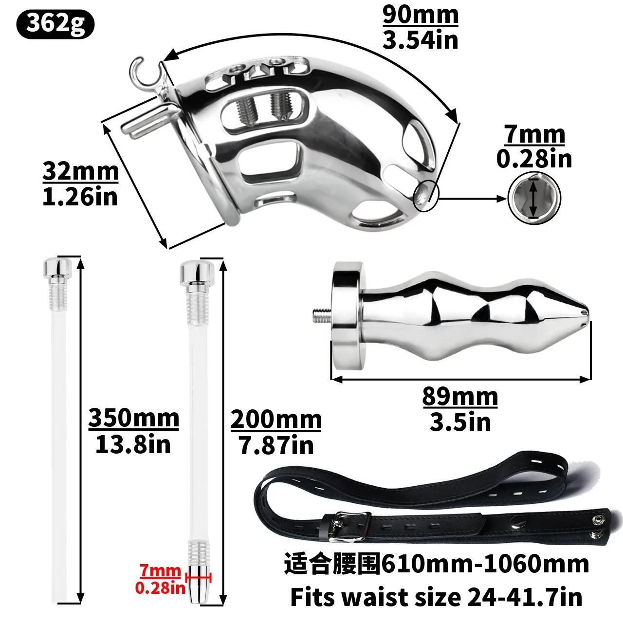 Stainless Steel Male Chastity Device Add Anal Plug with Urethral Catheter Strap Sex Toys for Men and Woman