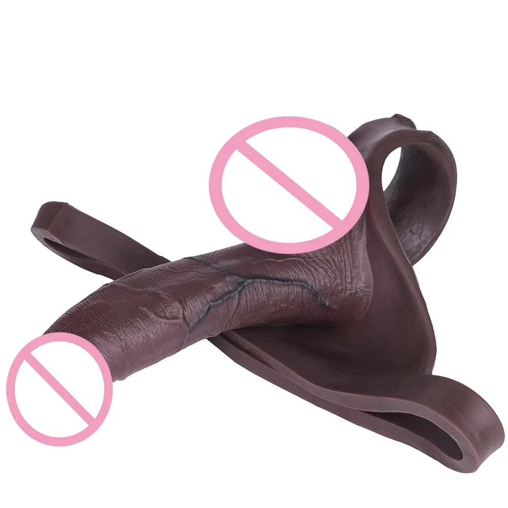 Black T-Back Hollow Silicone Penis Panties Extra-Long Wearable Dildo Underwear for Male Enlargement and Comfort