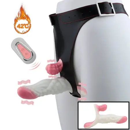 Three-head Vibrating +heating Head Dual-Person Wearable Vibrator for Female Masturbation Soft Silicone Material