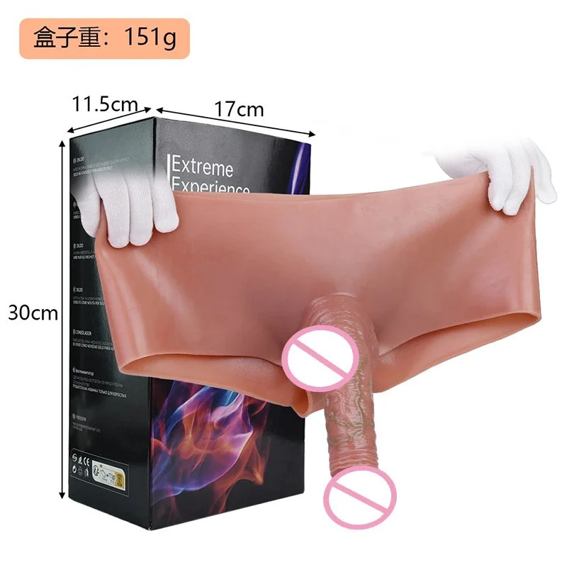 Boxer Briefs with Dildo Penis Sleeve Strap on Dildo Wearing Pants Pull Pants Simulation Penis Enlarger Extender for Men