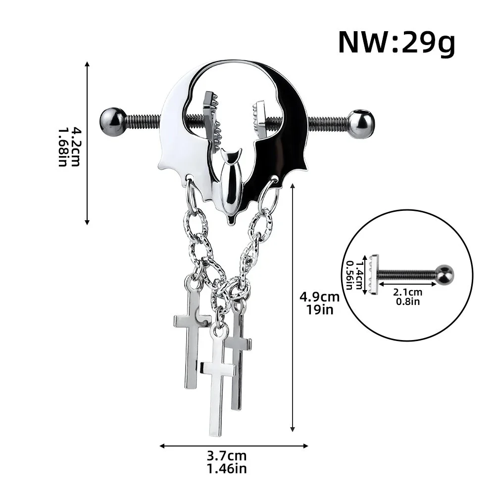 Gothic Skull & Cross Nipple Clamps Adjustable Screw-Down Nipple Stimulator with Hanging Weight for SM Fetish Play