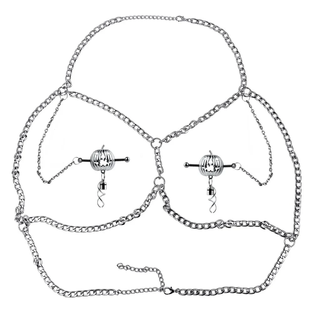 Halloween Adult Stainless Steel Pumpkin Lantern Nipple Clamps Sex Toys Light up Stimulating Flirting Sexy Toy for SM Couples