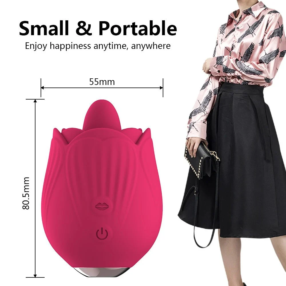 Silicone Red Flower Petal Shaped Womens Massage Clitoral Double Tongue Rose Vibrator