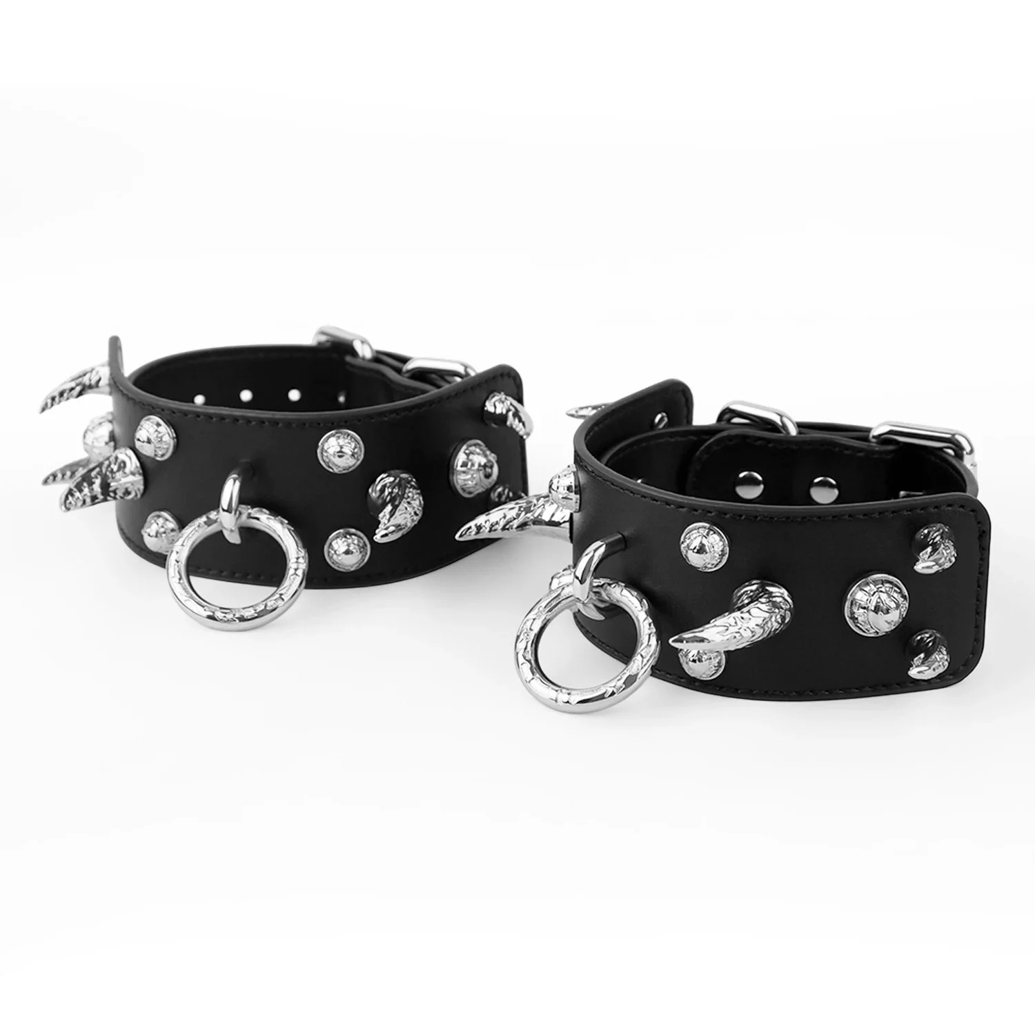 Heavy-duty Leather Adjustable Large Stud Lock Cuffs for Adult Novelty Toys and Roleplay Submissives