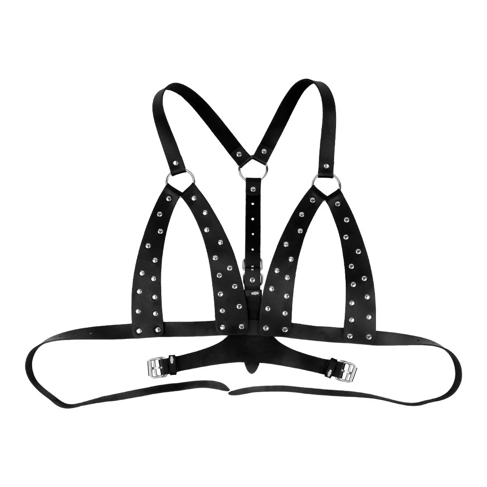 PU Leather Alloy Metal Adjustable Wear-resistant Leather Bra studded Flirting Leather Bra for Man and Woman
