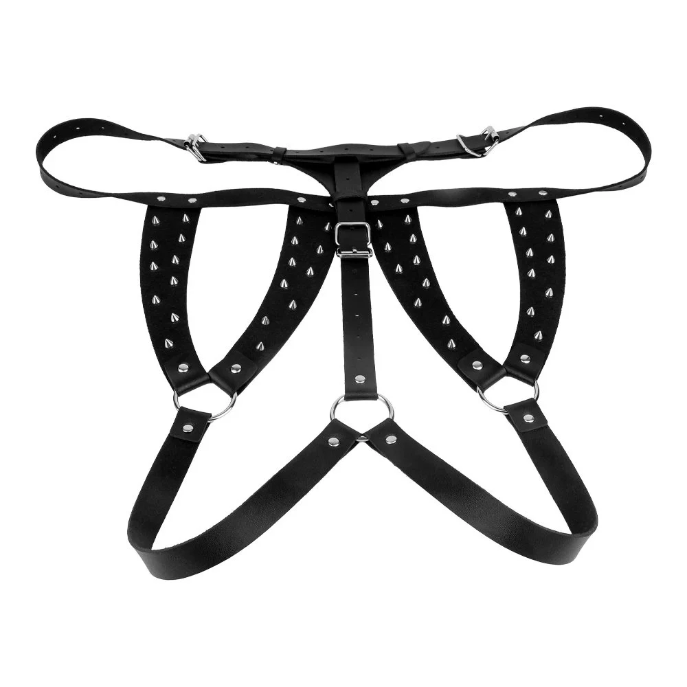 PU Leather Alloy Metal Adjustable Wear-resistant Leather Bra studded Flirting Leather Bra for Man and Woman