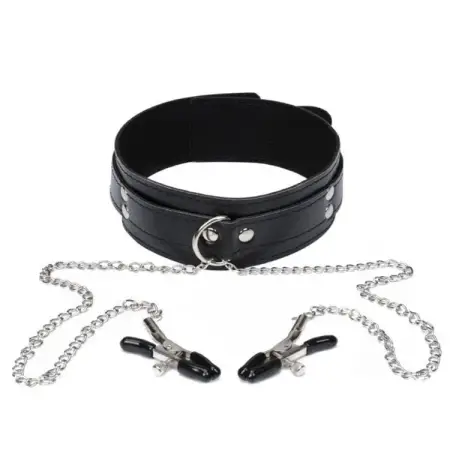 Bondage Neck Collar With Metal Chain Nipple Clamps Sex Toys