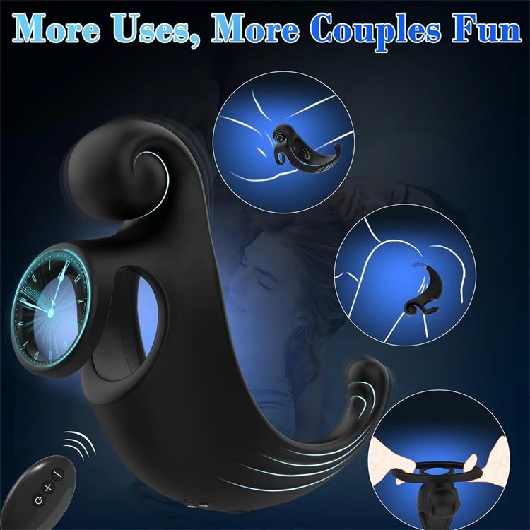 USB 10 Frequency Snail Vibrating Cock Ring Vibrator With Anal Plug for Male Sex Toys