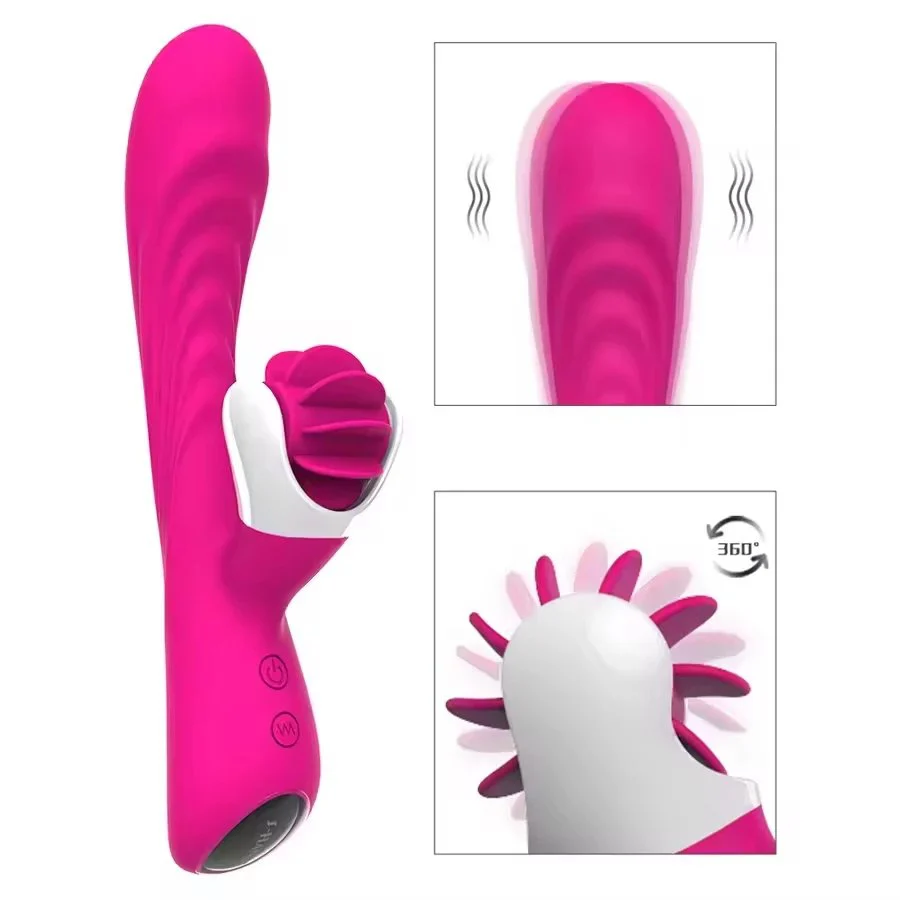 2 in 1 Female Rabbit G-Spot Licking Vibrator Clitoris Stimulators Intelligent Rotating g Spot Vibrator for Women Masturbation