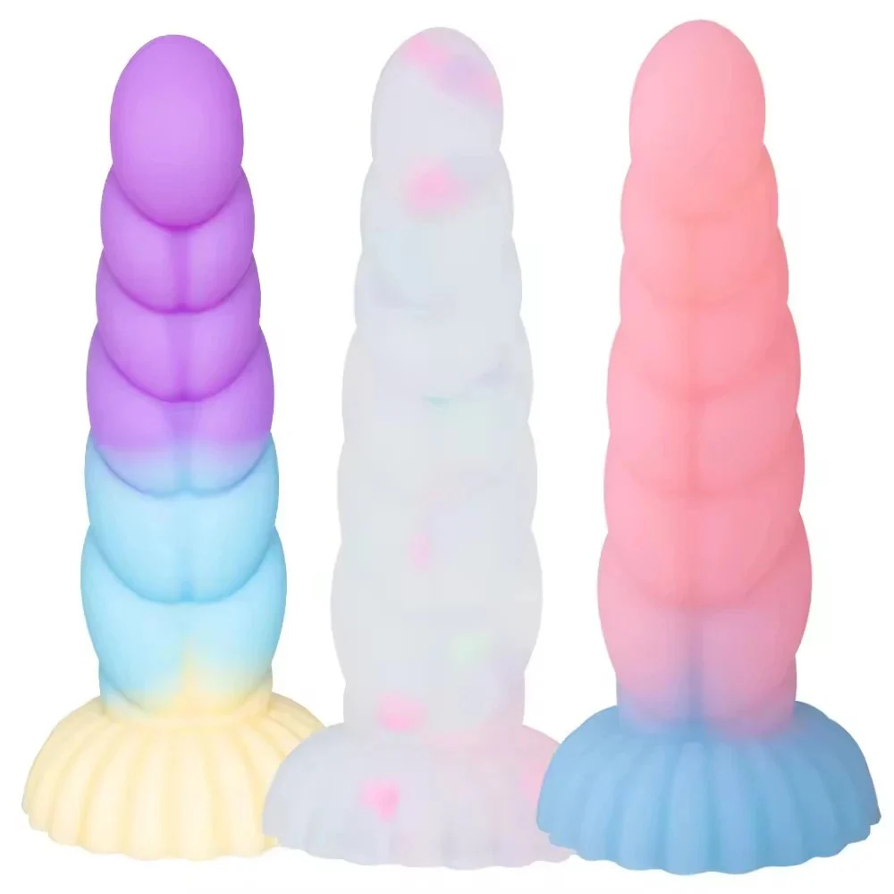 Colorful Jelly Luminous Eco-Friendly Silicone Dildo Anal Plug Strong Suction Cup Waterproof IPX6 Women Couples Sex Toy