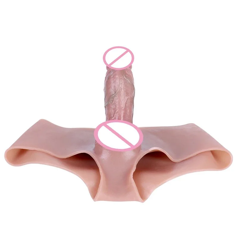 Male Briefs Shorts Strap on Hollow Dildo Silicone Wearable Penis Sleeve for Men Delay Ejaculation Sex Toys