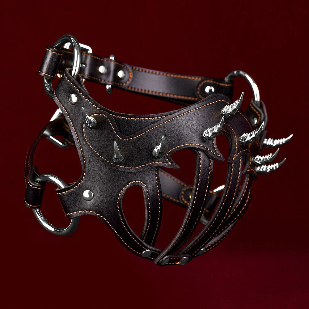 Bondage Submissive Hood, Soft Leather Adjustable Size, Fanged Beast Design for Role-Play Sex Toy
